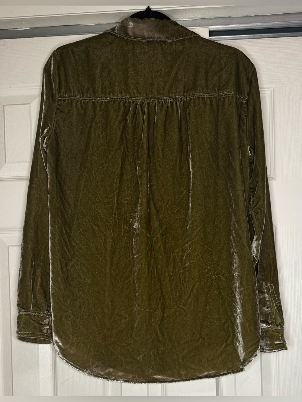 Pilcro Olive Green Velvet Button-Down Shirt - Size S - Picture 6 of 7